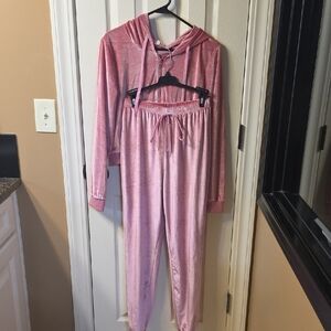 Pink Velour Hoodie and Jogger Set